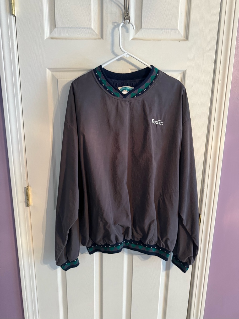 Dex Gray Pullover Bomber Jacket with Green Trim